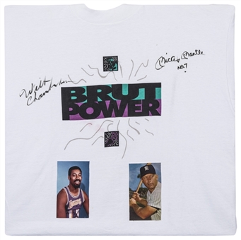 Mickey Mantle & Wilt Chamberlain Dual Signed Brut T-shirt In 22 x 22 Display (JSA)